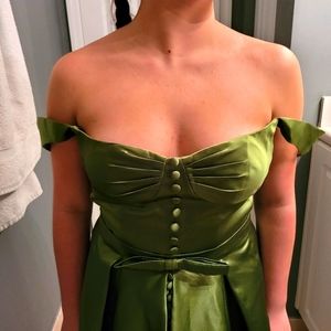 Olive Green Dress with long tail and pockets